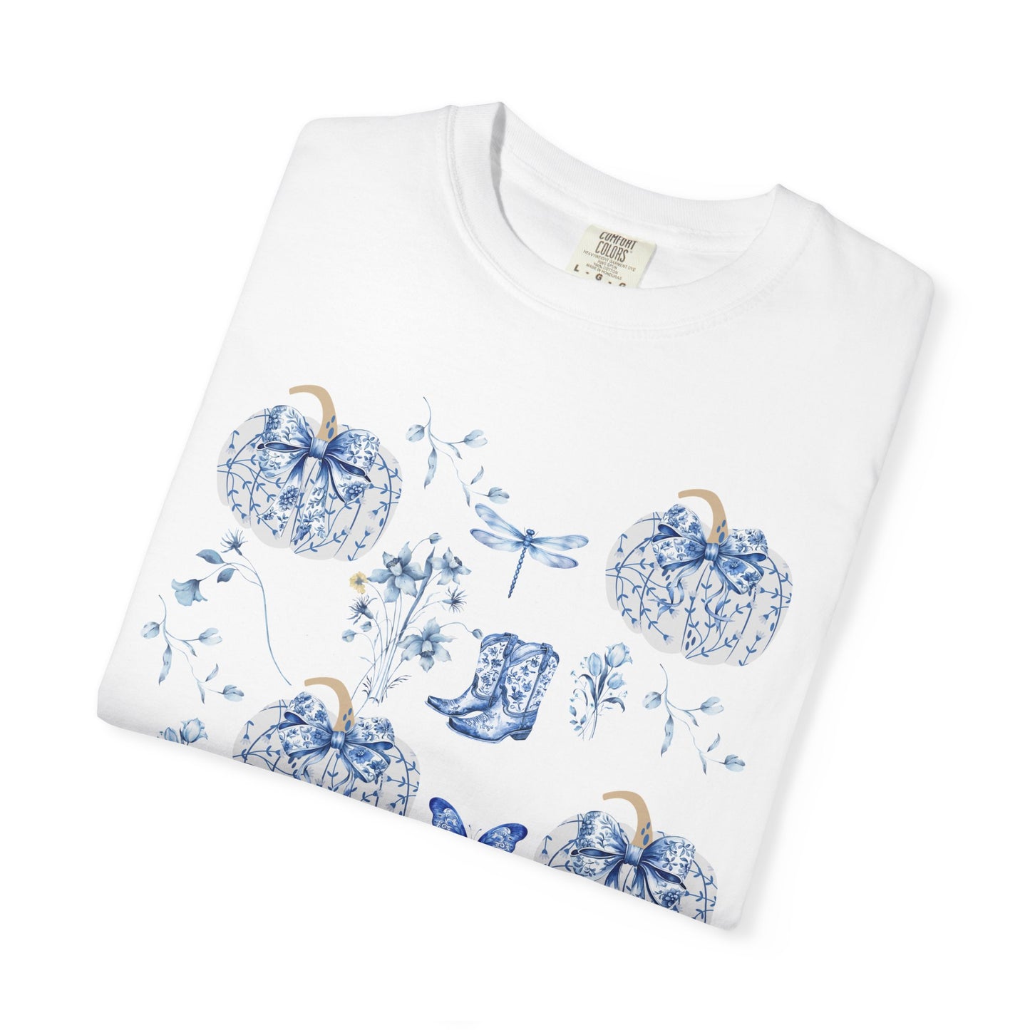 Blue Coquette Pumpkin T-Shirt-Fall Pumpkin Patch Outfit