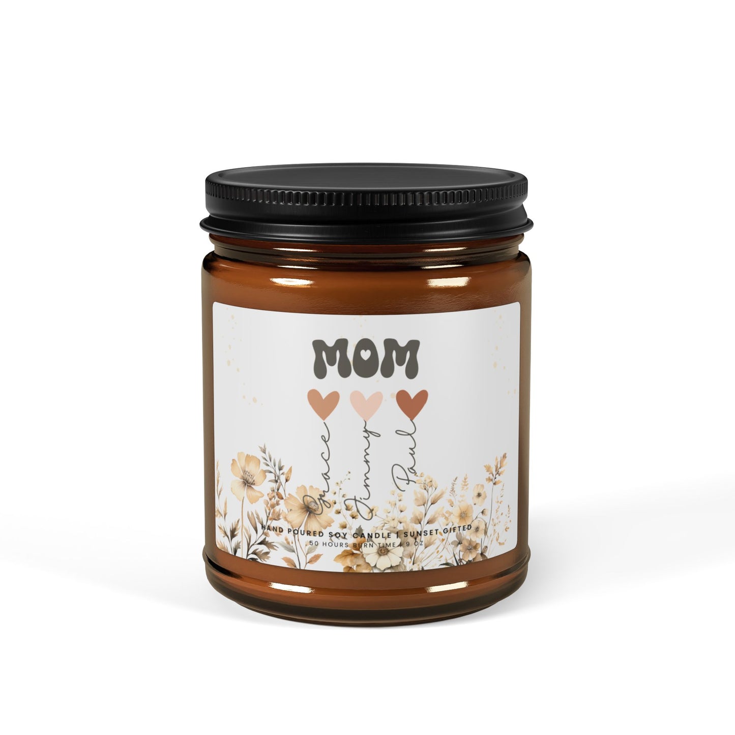 Mom Floral Candle Gift Custom Mother's Day -Mama Candle with Kids Names