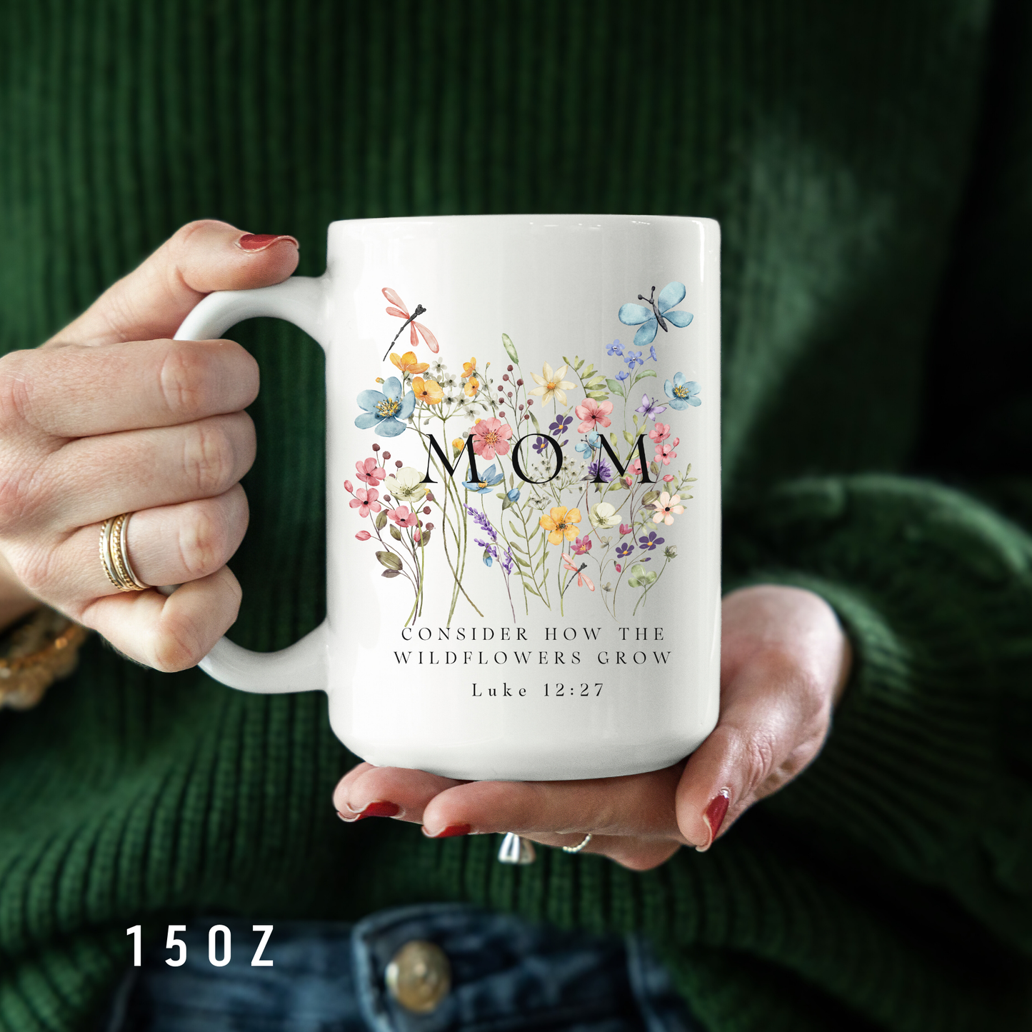 Floral themed mug with bible verse 'consider how wildflowers grow'- unique gift for mothers day