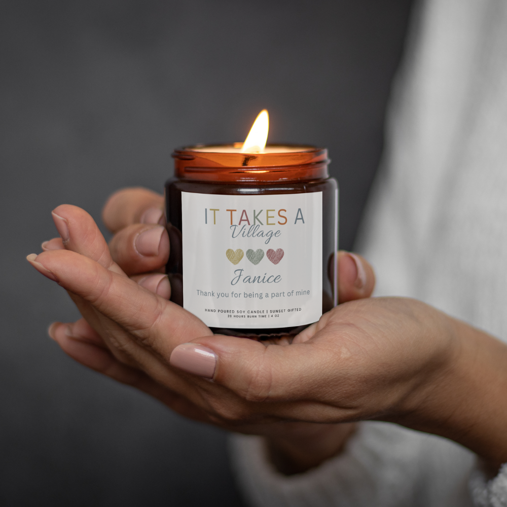 Thank You Candle - It Takes a Village Appreciation Gift - Teacher Caregiver Candle