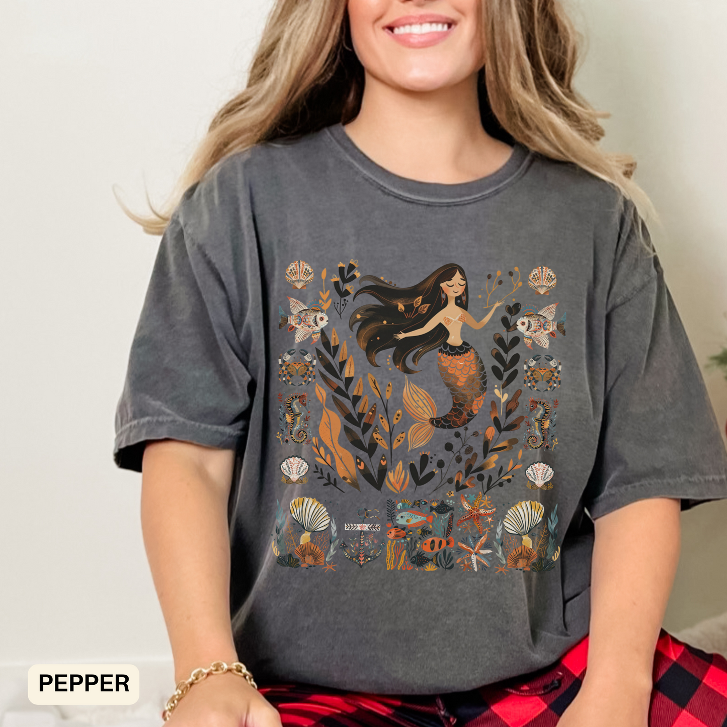 Boho Mermaid Dyed T-shirt, Beach Season Shirt, Coastal Vacation Tee, Folk Art Top
