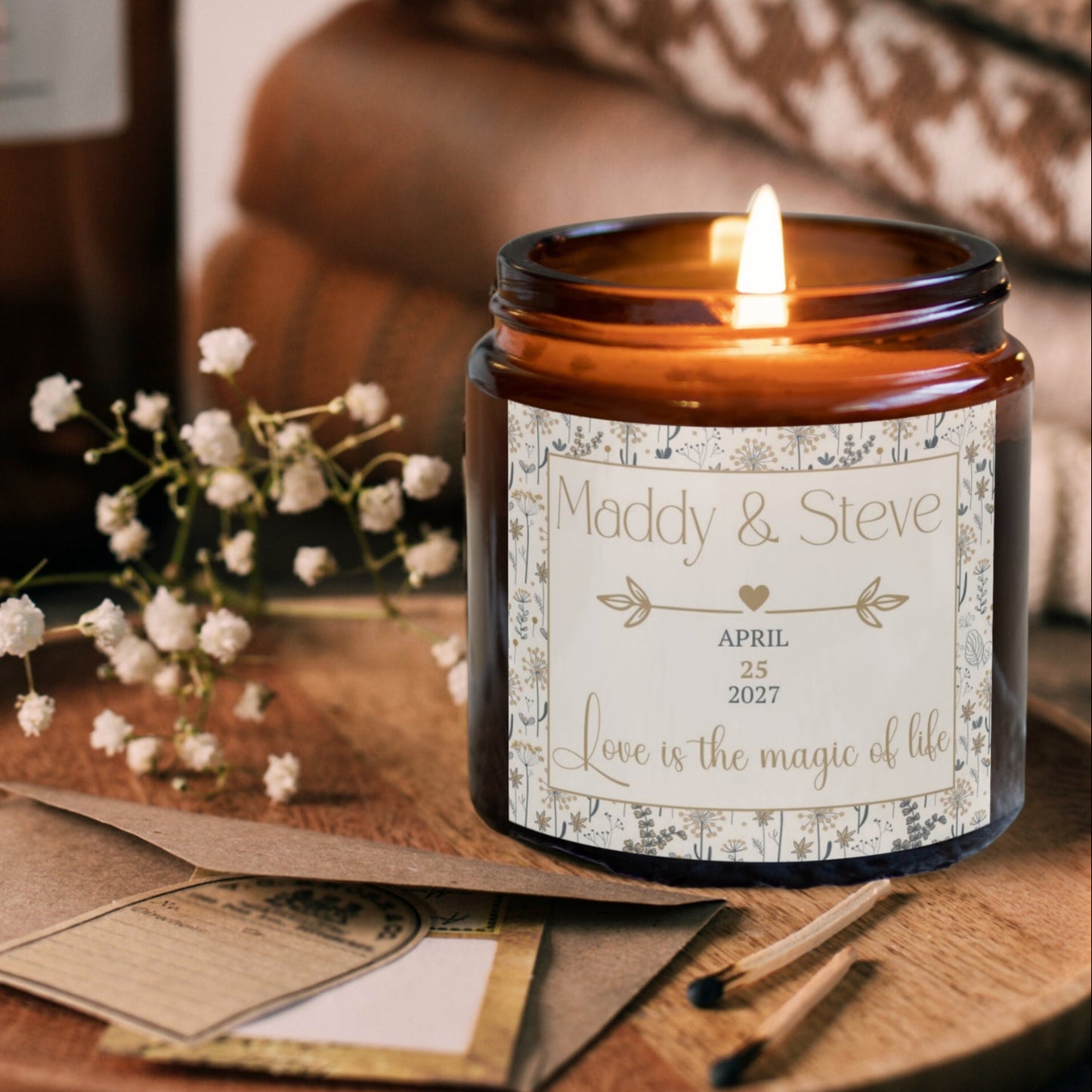 Personalized Wedding candle Gift, Engagement and rehearsal dinner favors for guests