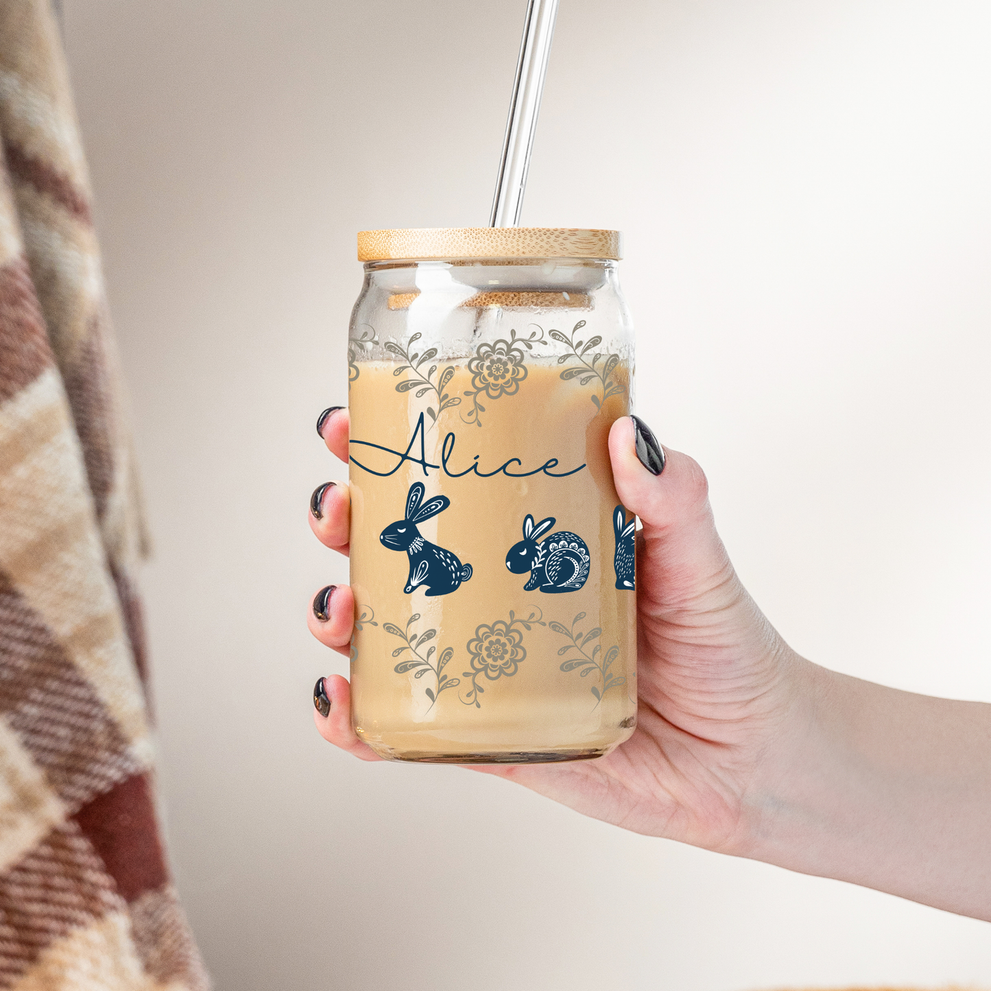 Rabbit Nordic Folk Art Glass Cup- Hygge Lifestyle Gift For Friends Cup