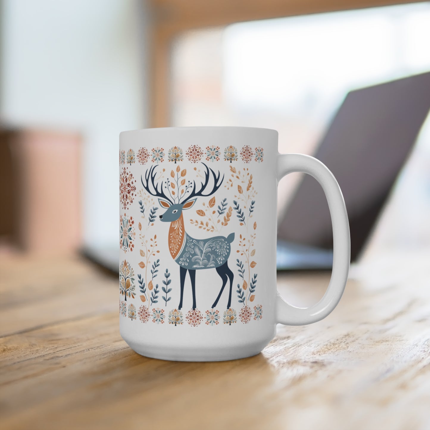 Deer Nordic Folk Art Cozy Mug Gift - Rustic Woods Hunting Gift