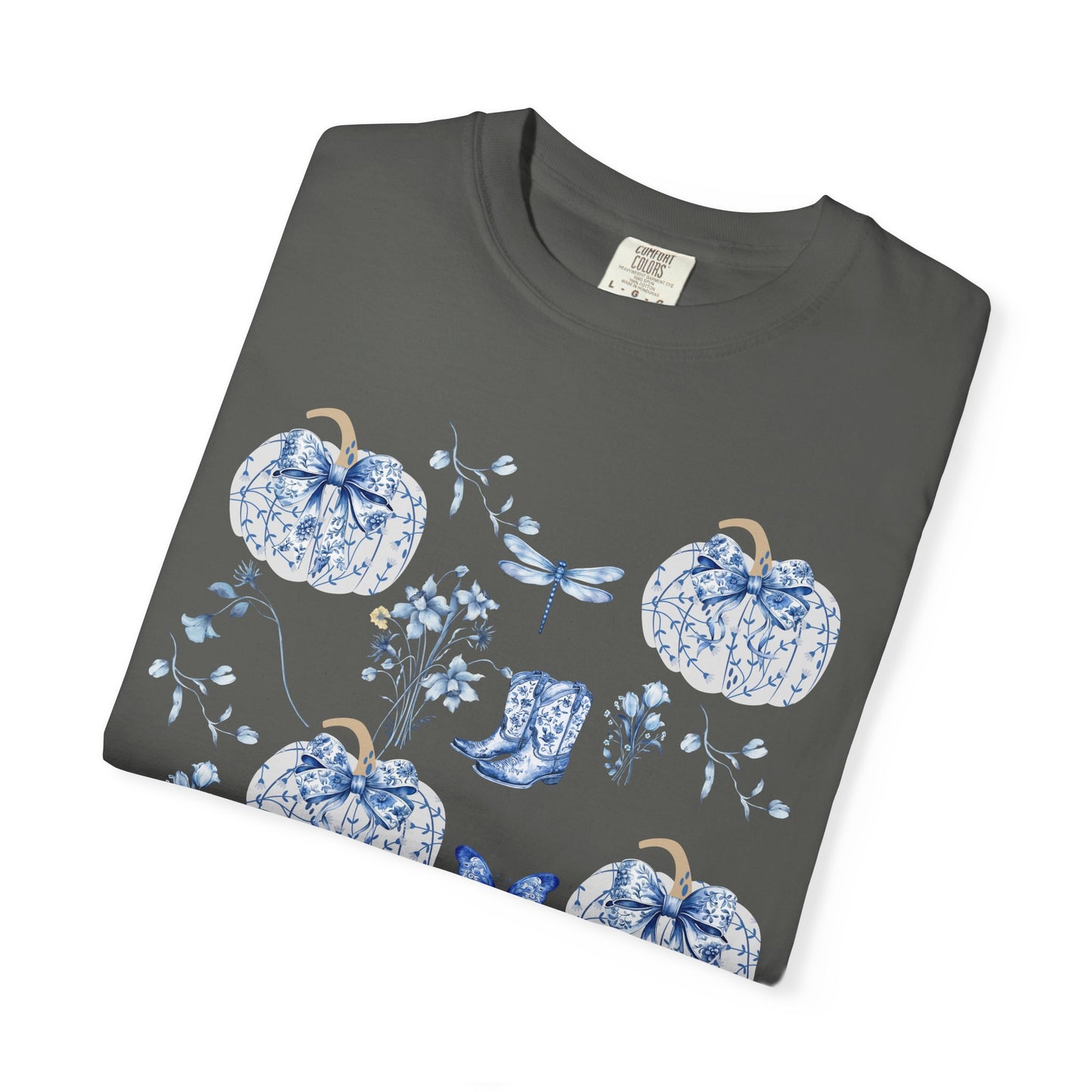 Blue Coquette Pumpkin T-Shirt-Fall Pumpkin Patch Outfit