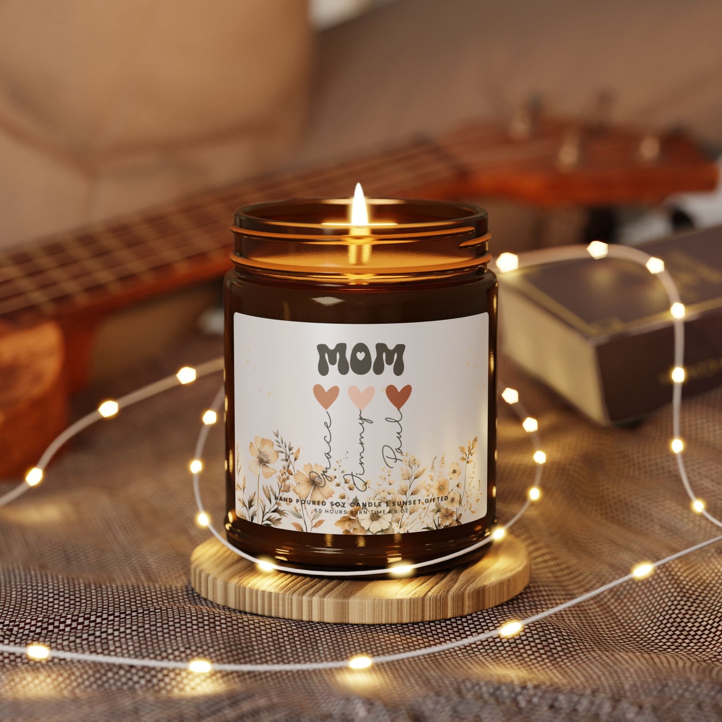 Mom Floral Candle Gift Custom Mother's Day -Mama Candle with Kids Names