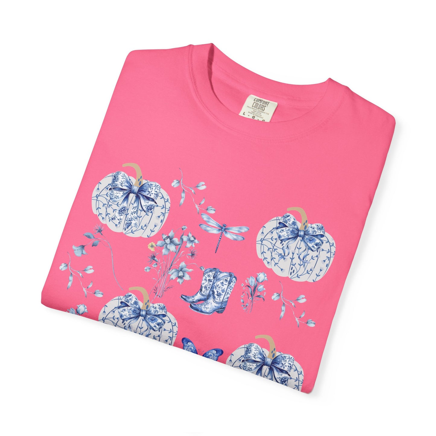 Blue Coquette Pumpkin T-Shirt-Fall Pumpkin Patch Outfit