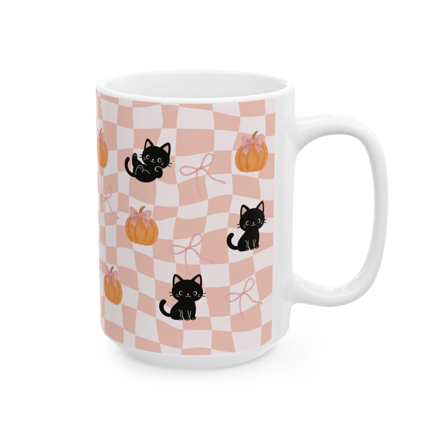 Pink Halloween Cat Pumpkin Mug Gift - Fall Vibes Cat Mom Gift