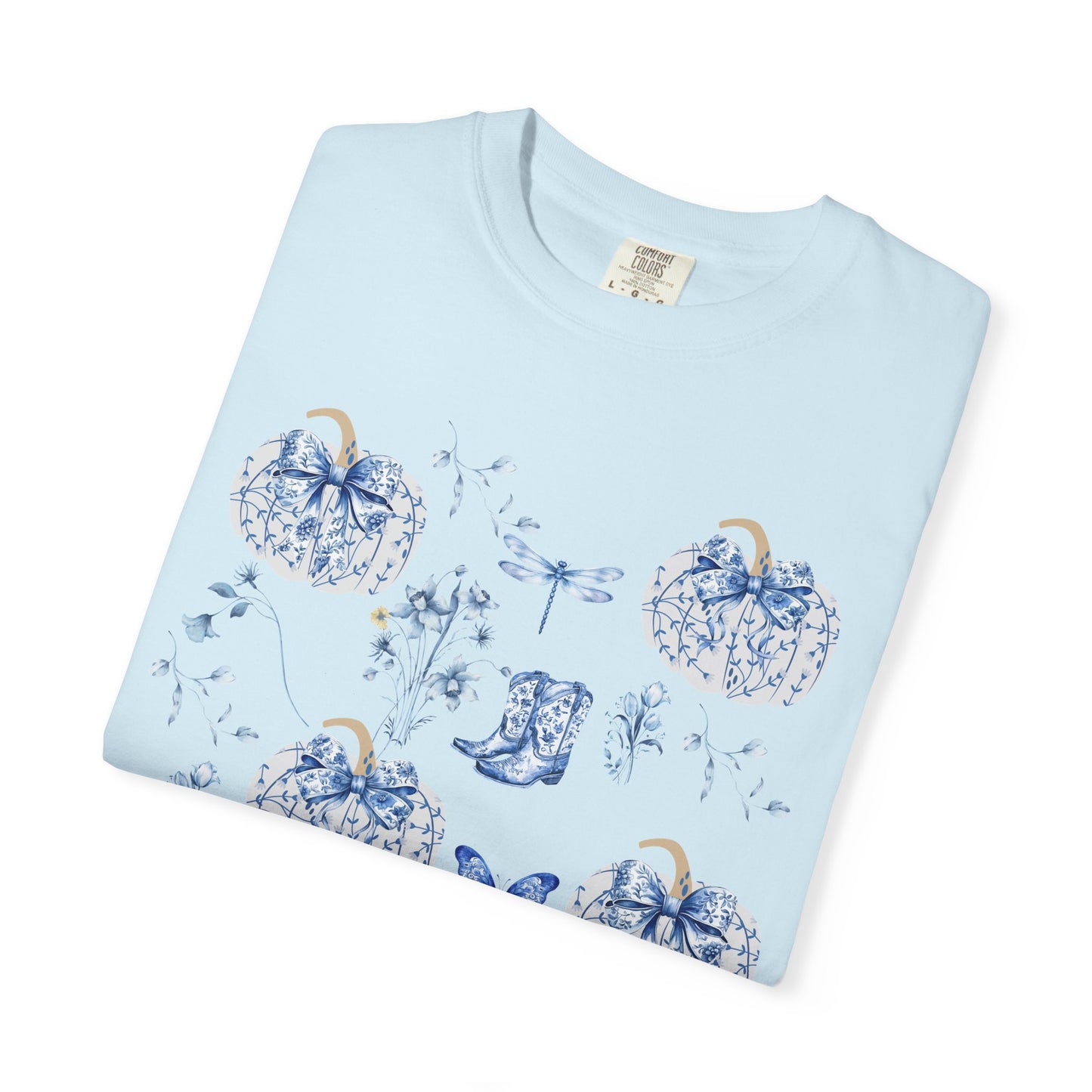 Blue Coquette Pumpkin T-Shirt-Fall Pumpkin Patch Outfit
