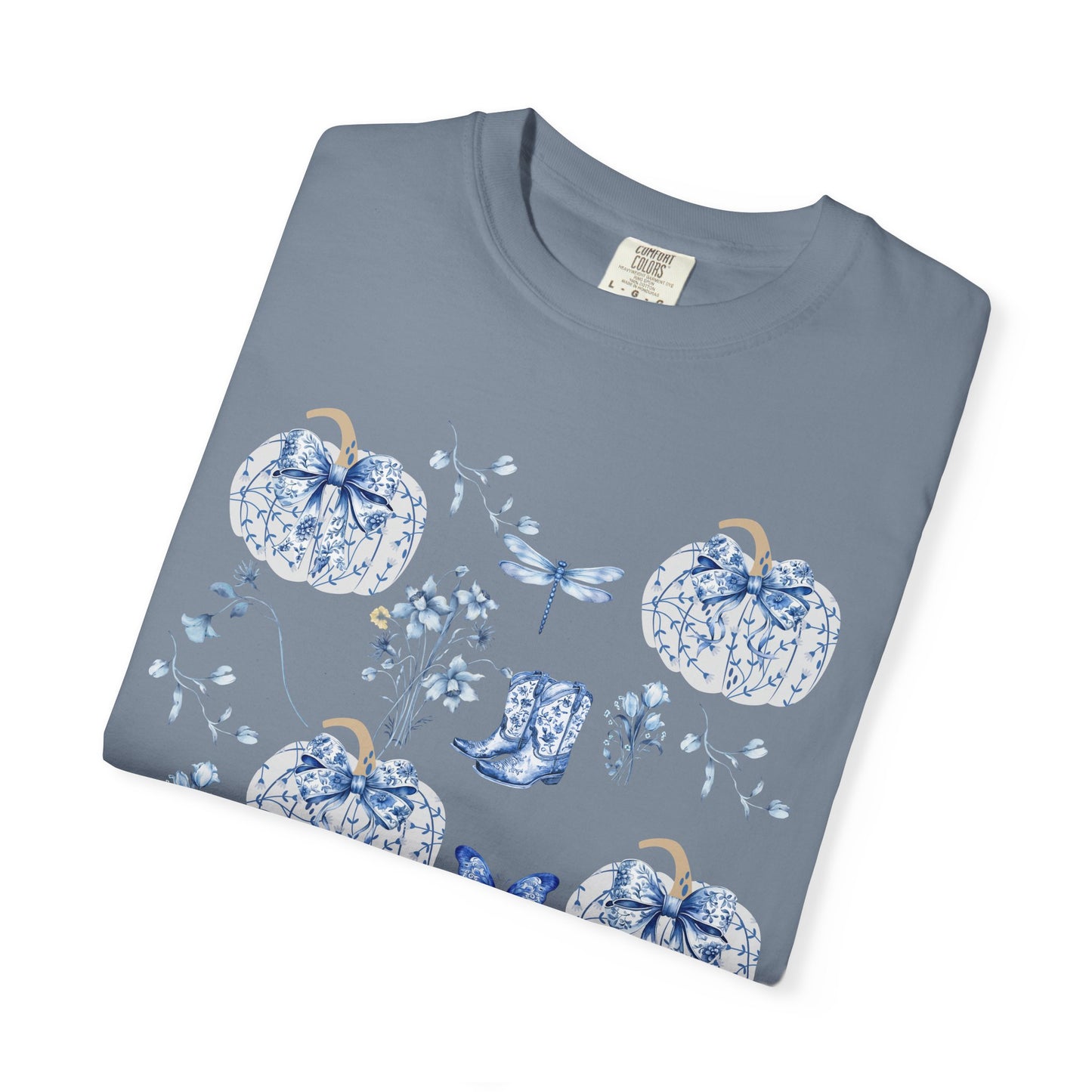 Blue Coquette Pumpkin T-Shirt-Fall Pumpkin Patch Outfit