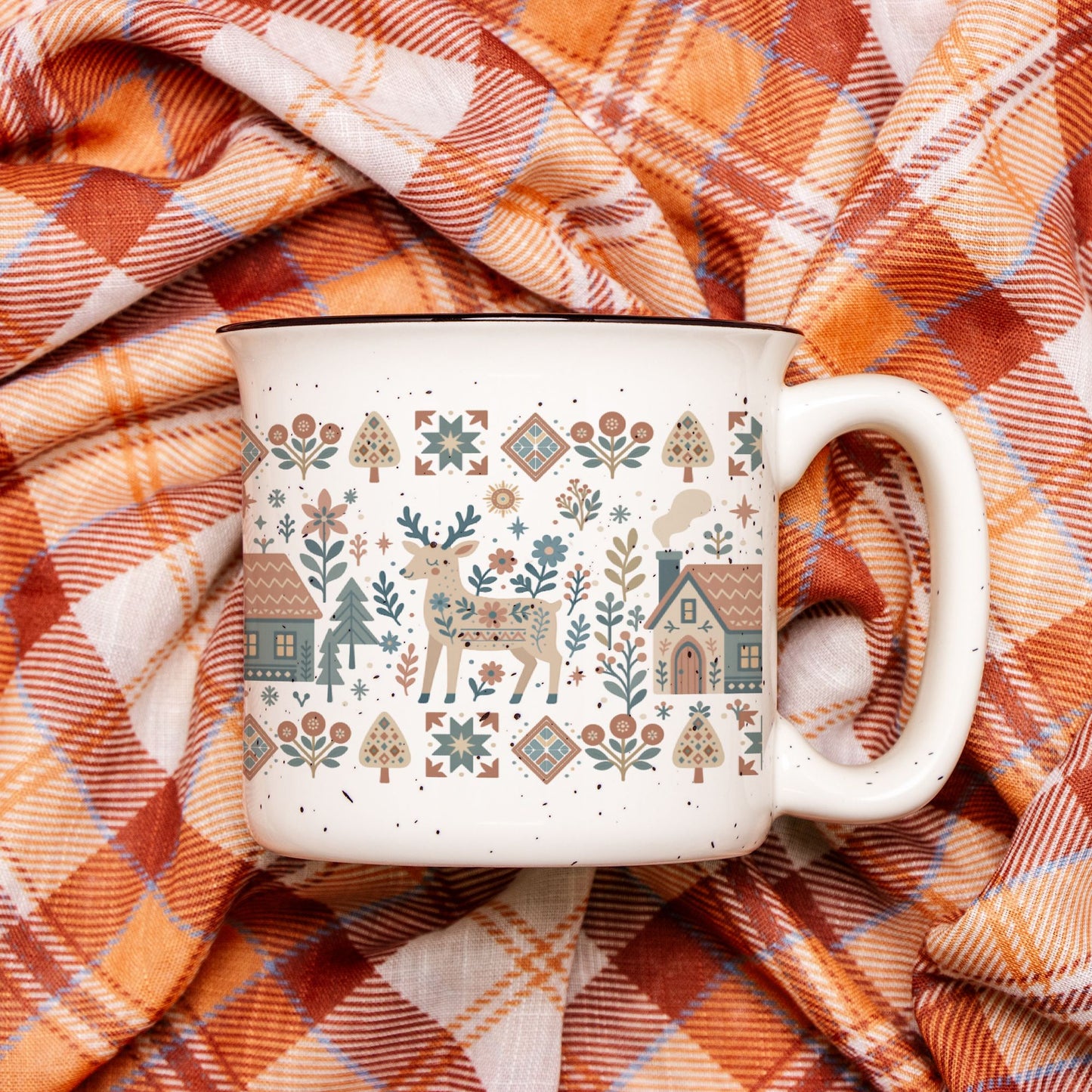 Cozy Deer Ceramic Campfire Mug Gift - Hygge Nordic Home Decor