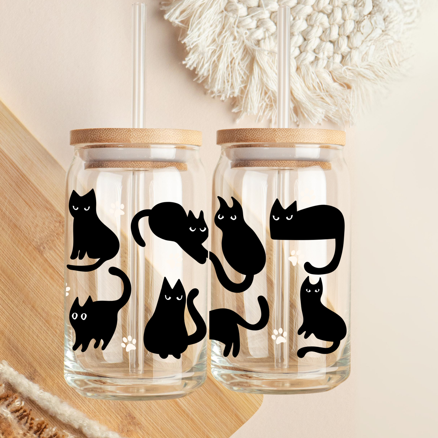 Cat Tumbler Iced Coffee Glass Gift for Cat lover Halloween and fall season