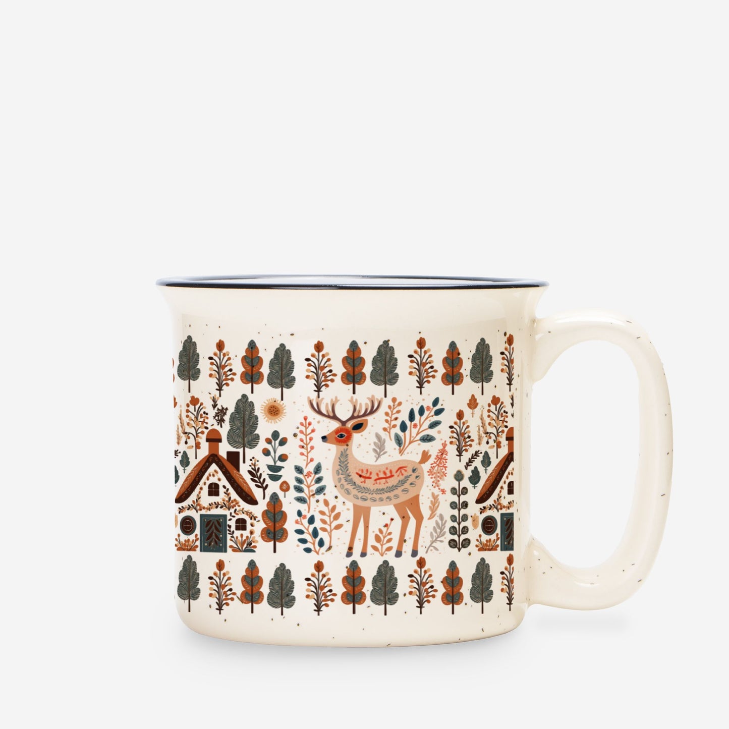 Deer Mountain Trees Mug Camping lover Scandinavian Folk Art design