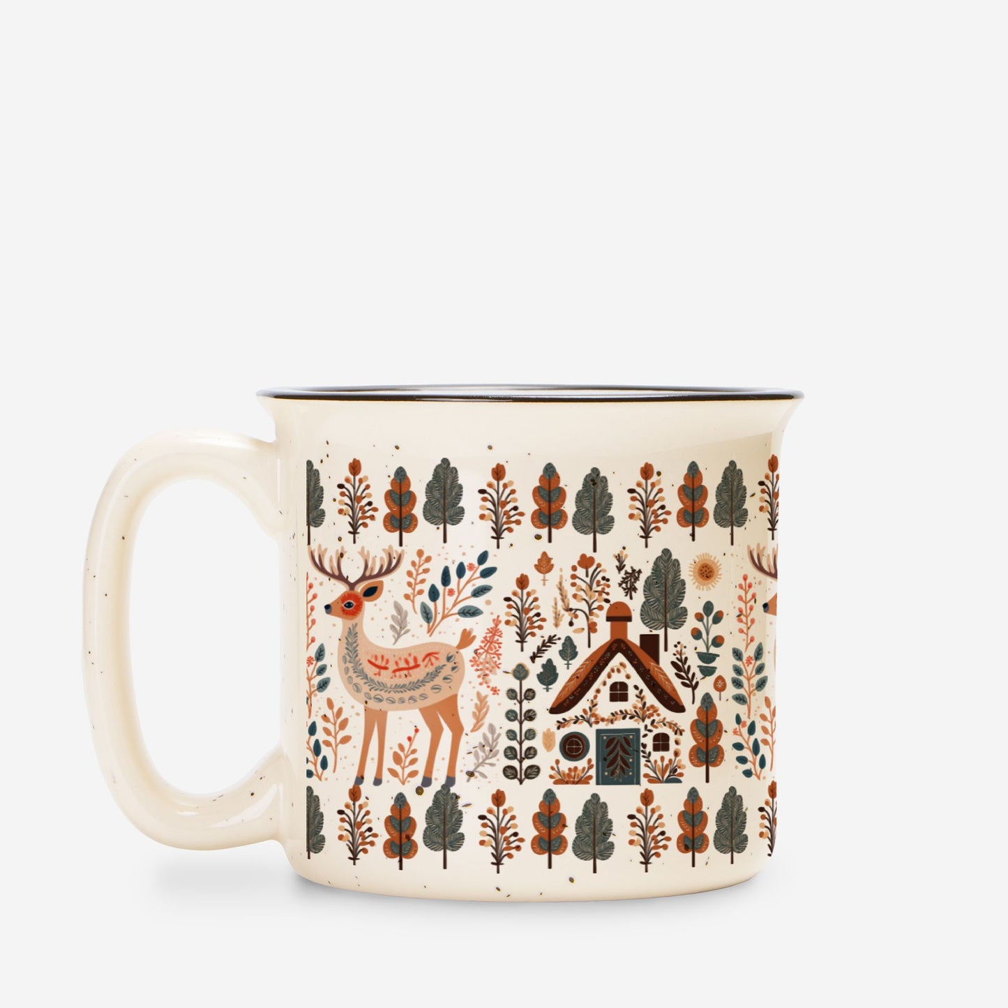 Deer Mountain Trees Mug Camping lover Scandinavian Folk Art design