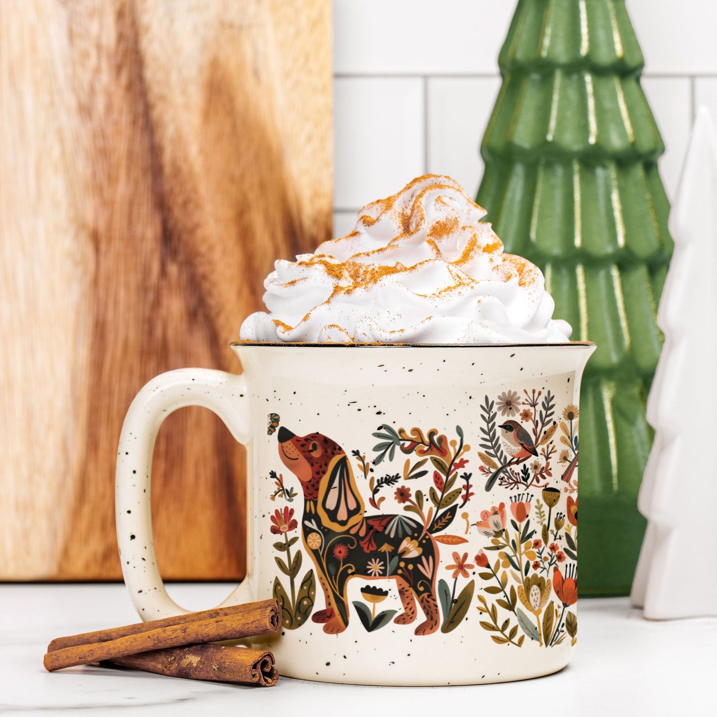 Dog Folk Art Mug for Dog Lover Gift Rustic Cozy Mug - Stoneware Scandinavian Cup