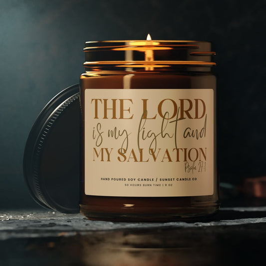 scented candle with christian bible verse the lord is my light