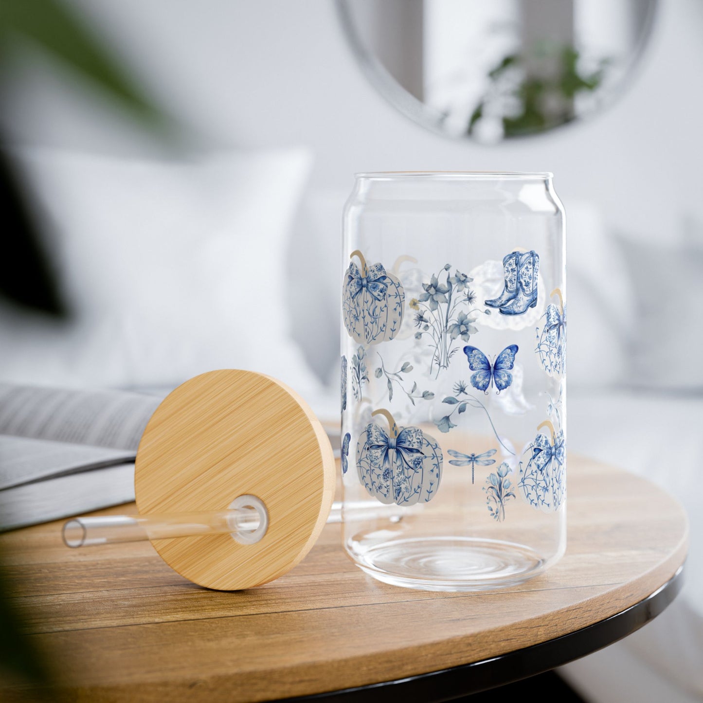 Blue Pumpkin Coquette Tumbler - Floral Fall Mug for Girl