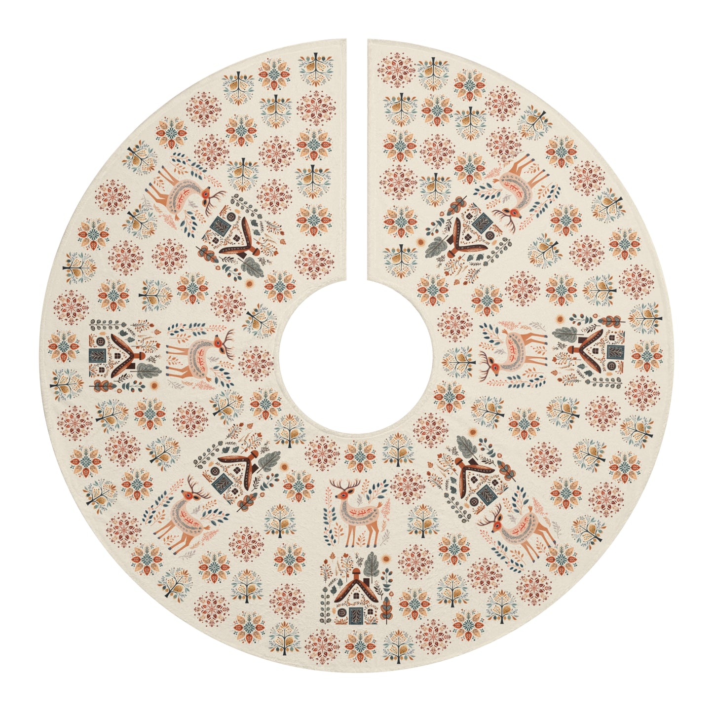 Scandinavian Christmas Tree Skirt - Nordic Hygge Home Decor - Mountain Folk Art Design