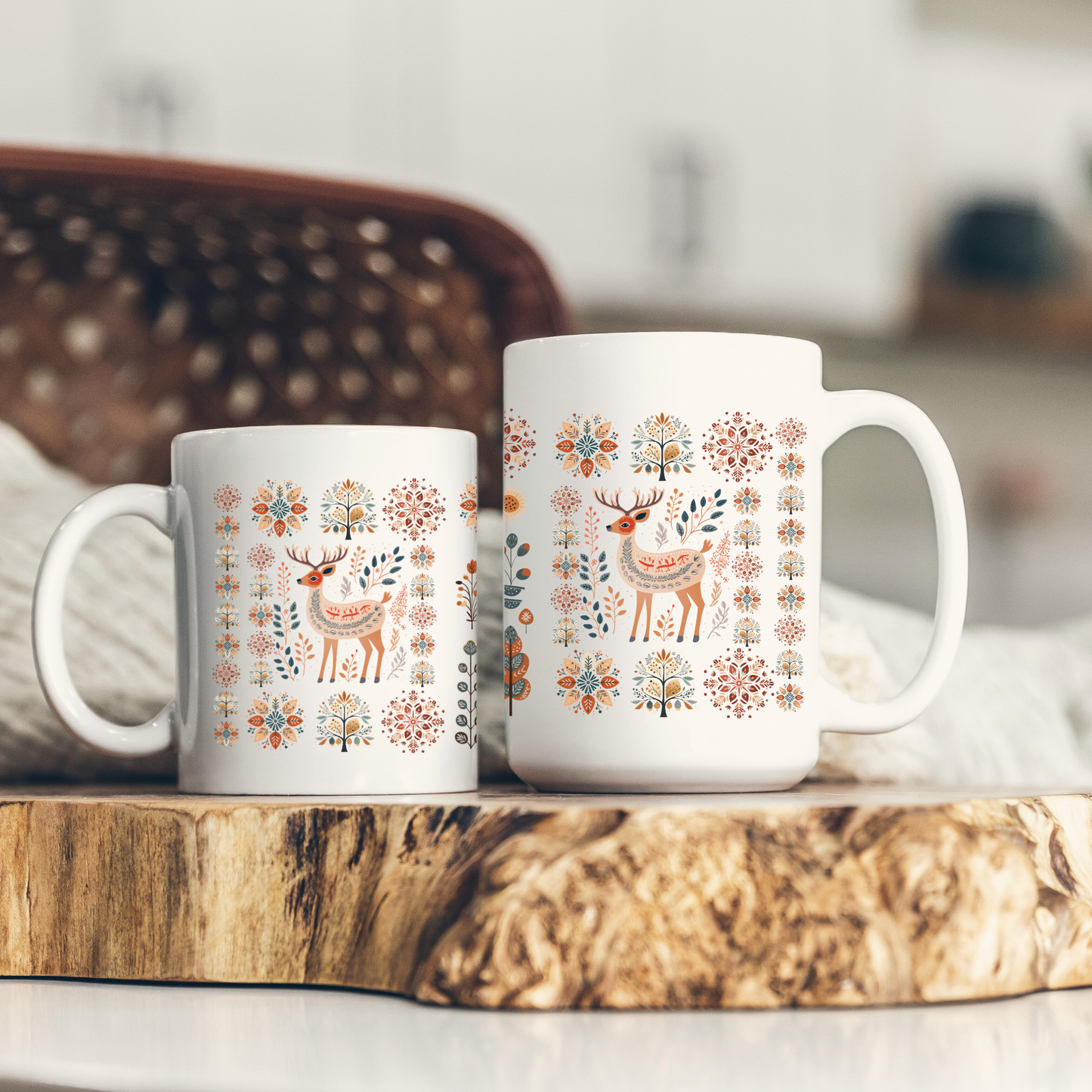 Deer Mug Nordic Mountains Nordic Gift - Aesthetic Winter Folk Art Mug Gift Appreciation