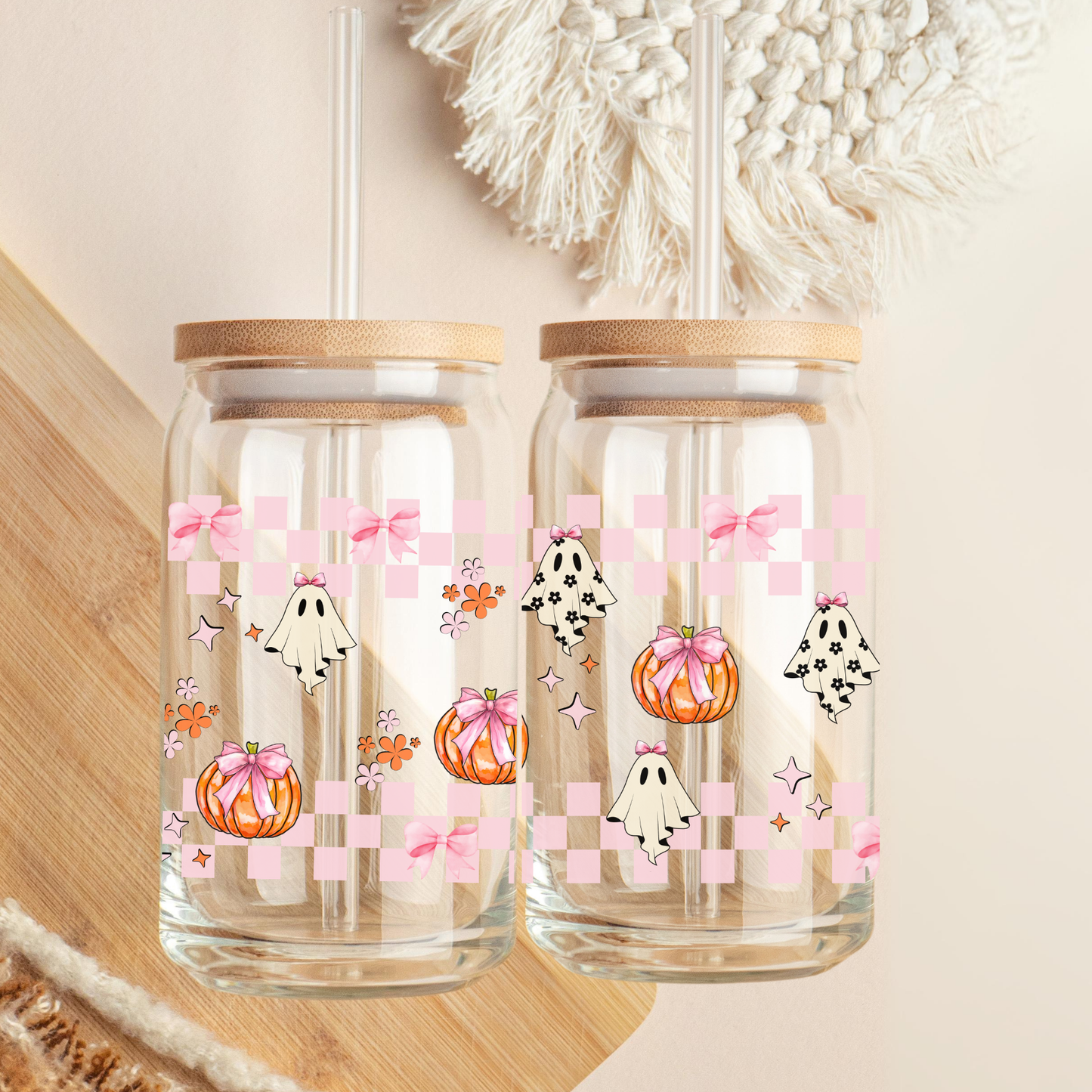 Girly Coquette Aesthetic Tumbler Gift for Fall Season - Pink Bows and pumpkin spice Cup