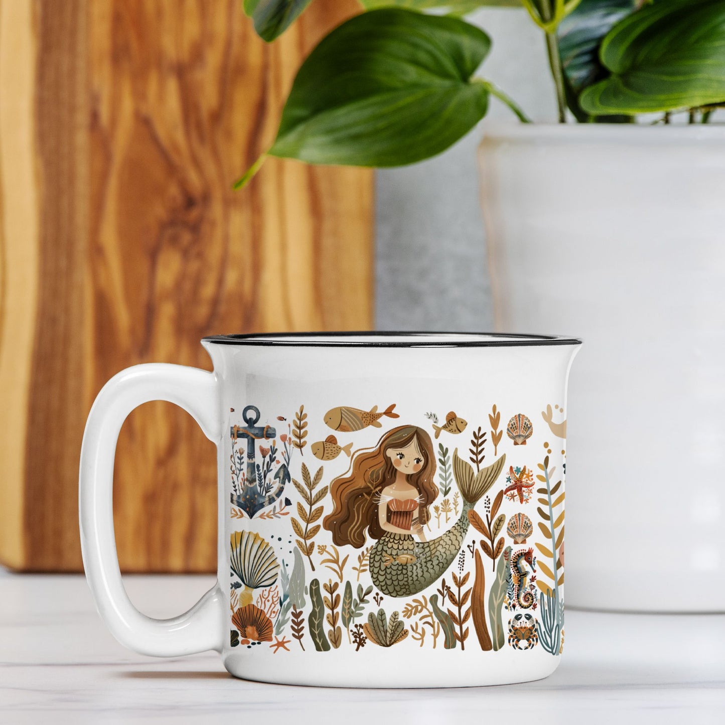Mermaid Aesthetic Coffee Mug Boho Folk Art Gift