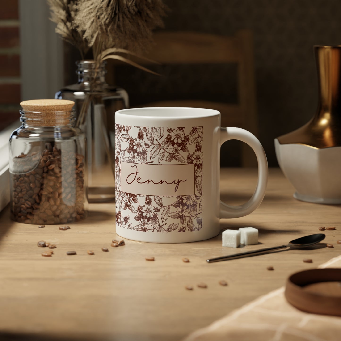 Thank you gift idea Floral Mug -Custom Name Coffee Cup It takes a Village