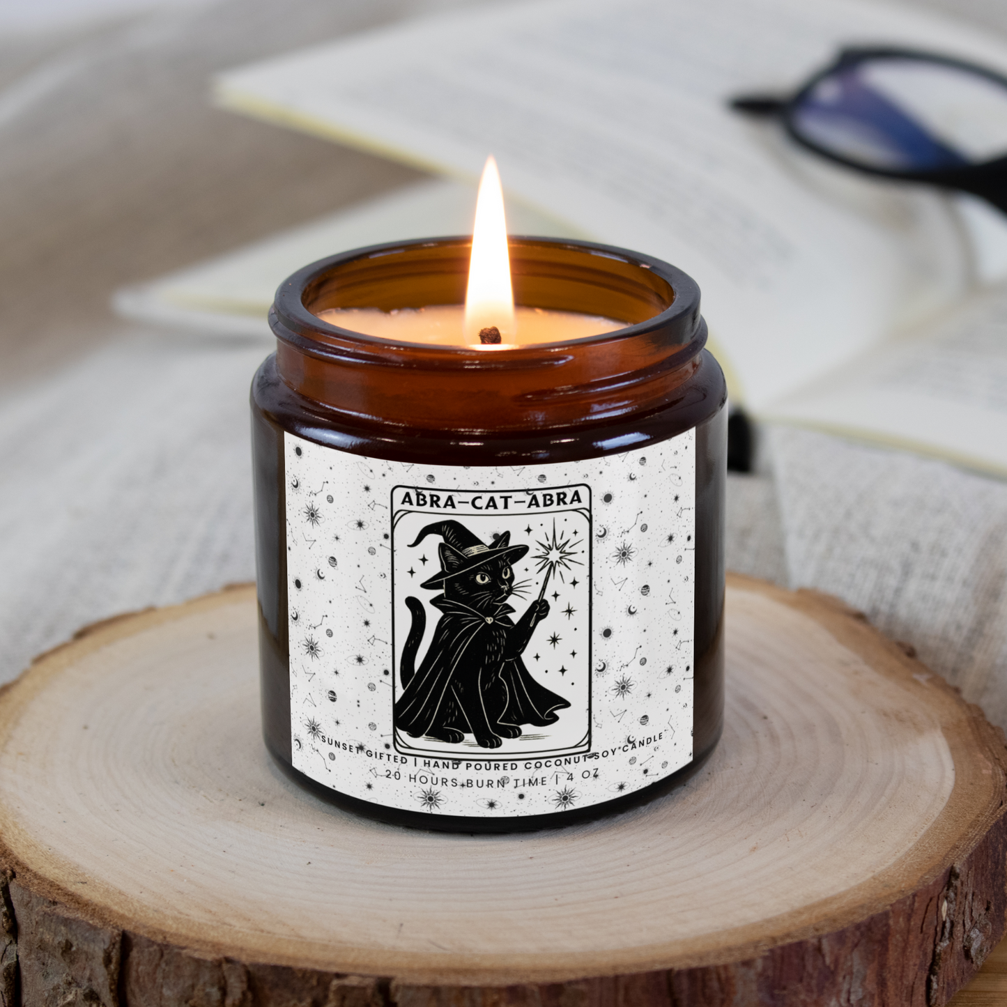 Black Cat Halloween Candle Gift - Haunted Library Witchy Cat Mom - Bookish Gifts