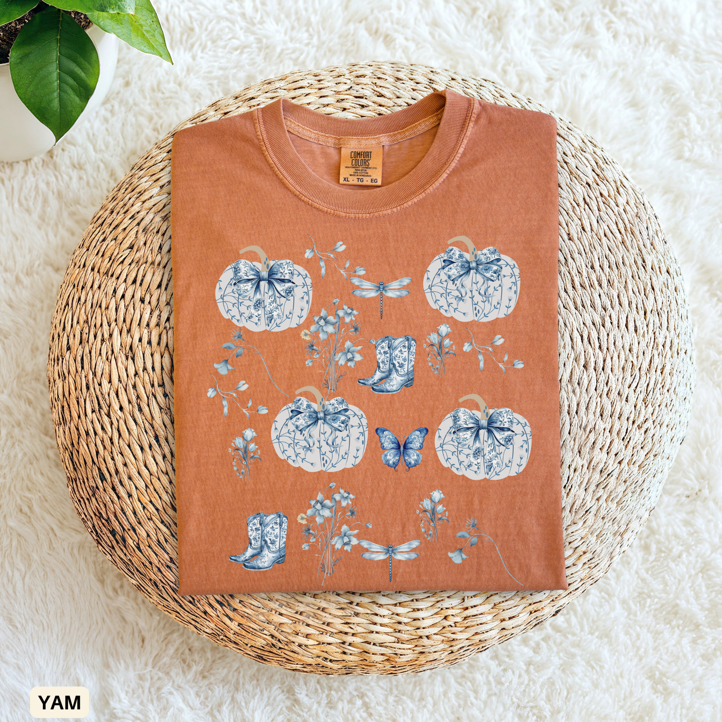 Blue Coquette Pumpkin T-Shirt-Fall Pumpkin Patch Outfit