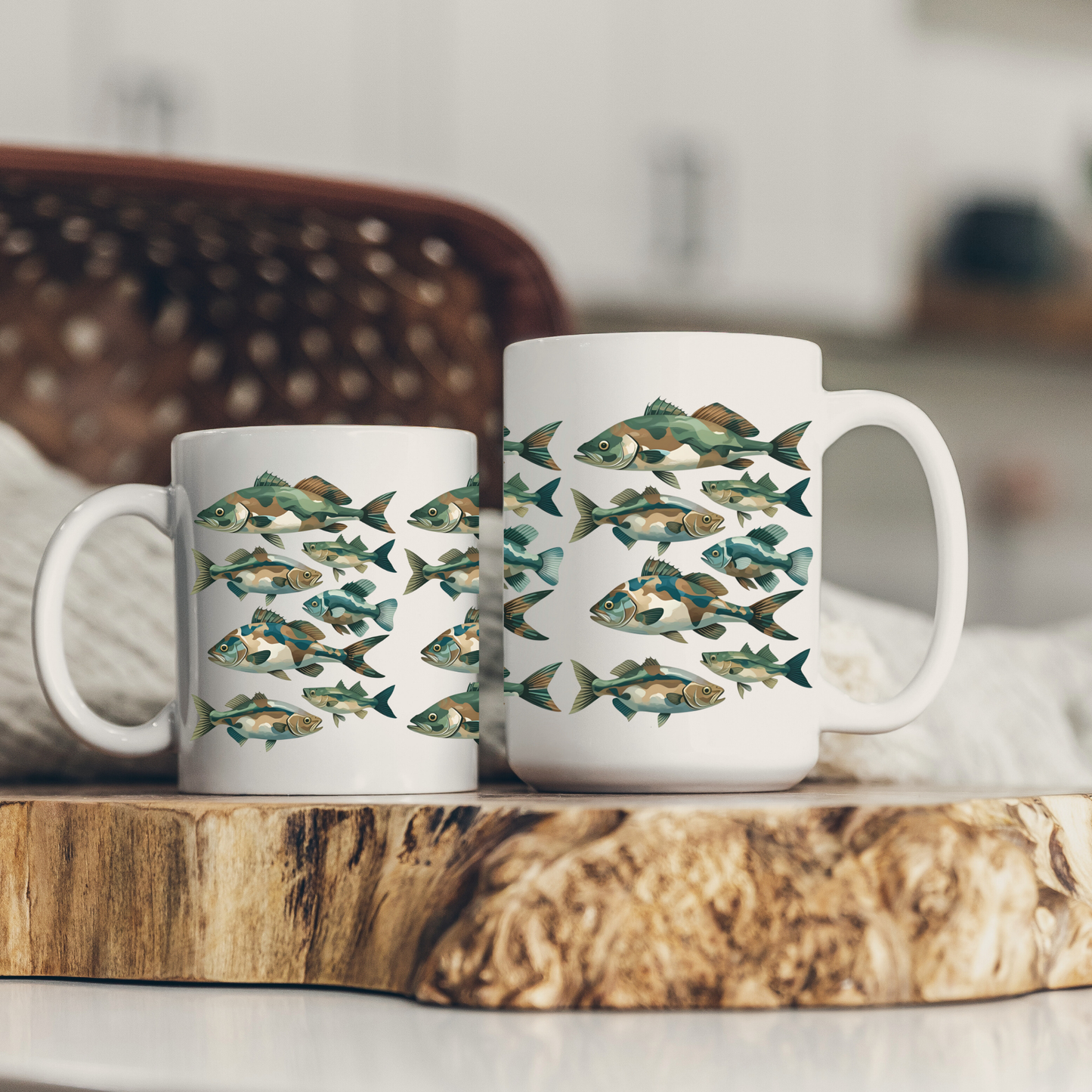 fishing camouflage themed ceramic mug gift for anglers and fishing enthusiast