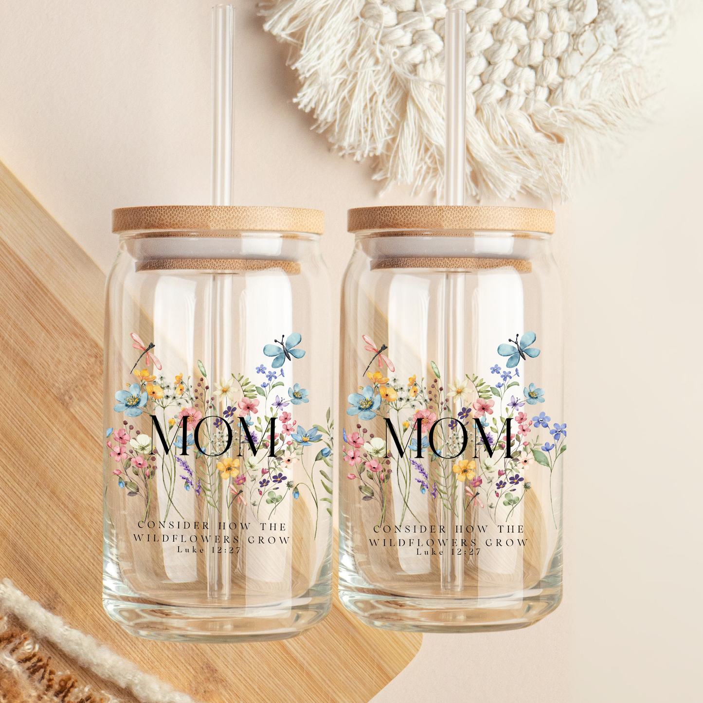 Floral Mom Glass Tumbler - Unique Gift for Mother's Day