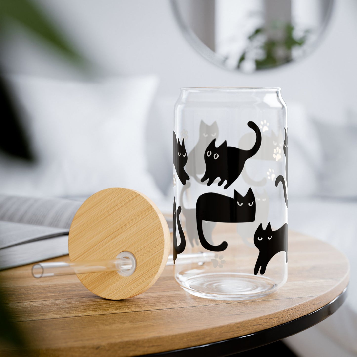 Cat Tumbler Iced Coffee Glass Gift for Cat lover Halloween and fall season