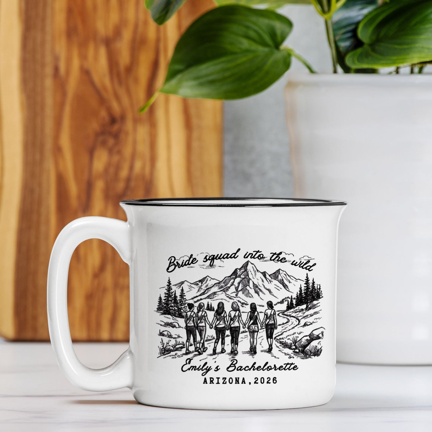 Personalized Bachelorette Mug - Custom Camping Bridesmaid Proposal Gift - Rustic Wedding Cup