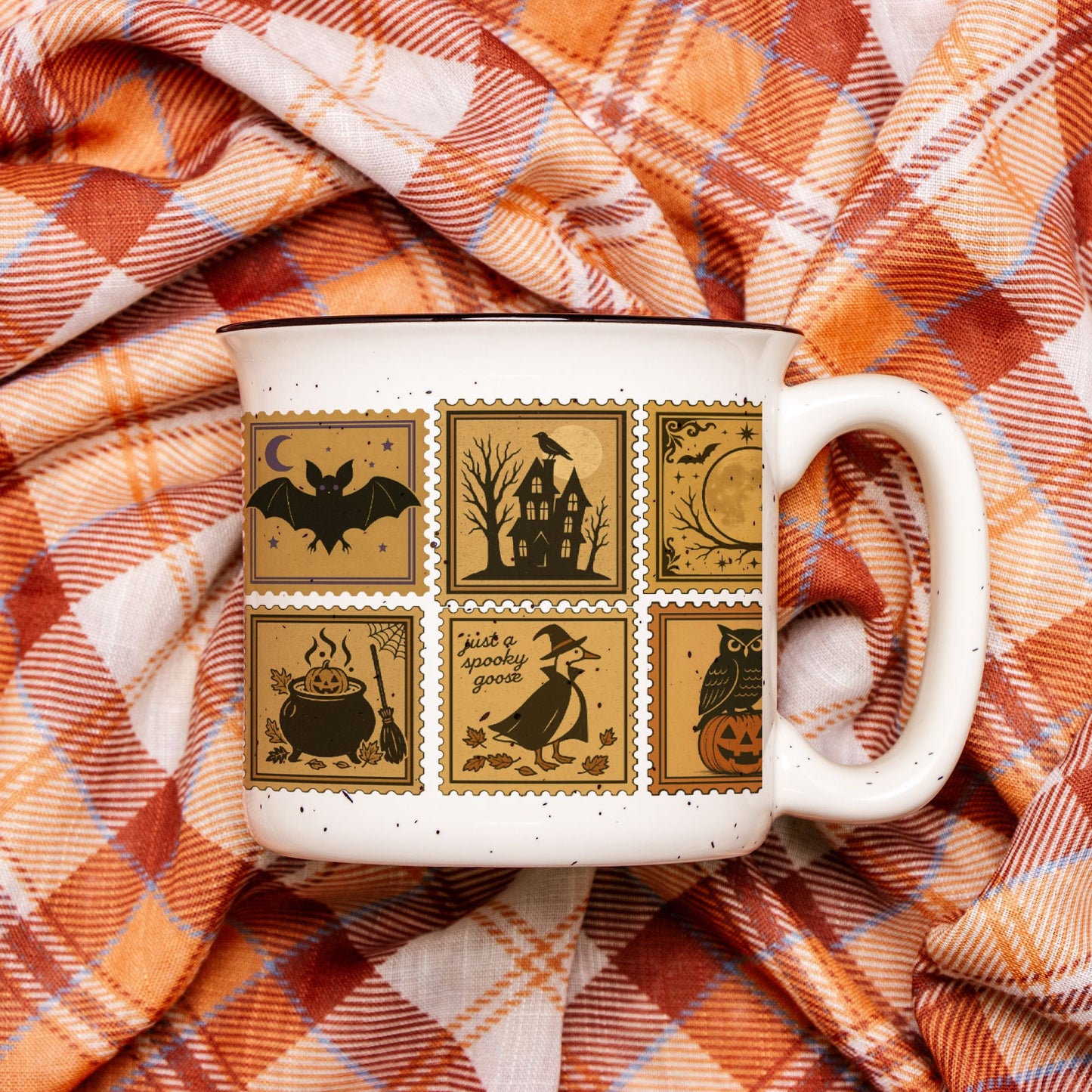 Vintage Halloween Camping Mug Gift Pumpkins, Ghost and Cats