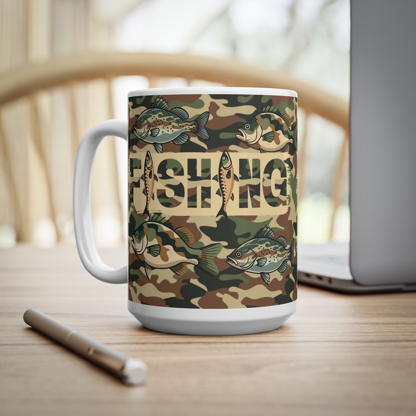 Camouflage Fishing Mug Personalized Coffee Cup for Anglers -Outdoorsy Men