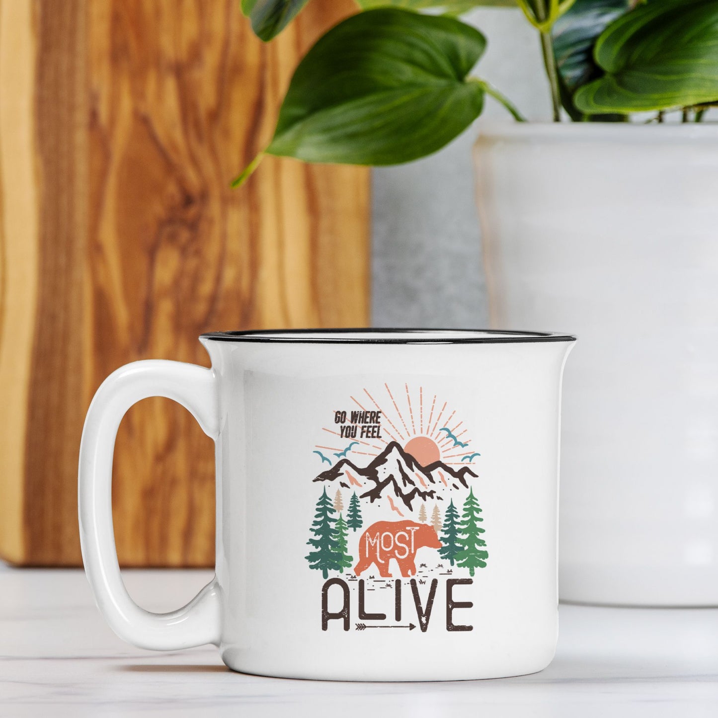 Camping Outdoors Lover Gift Ceramic Camp Mug Bear Rustic Cup for Cabin owner