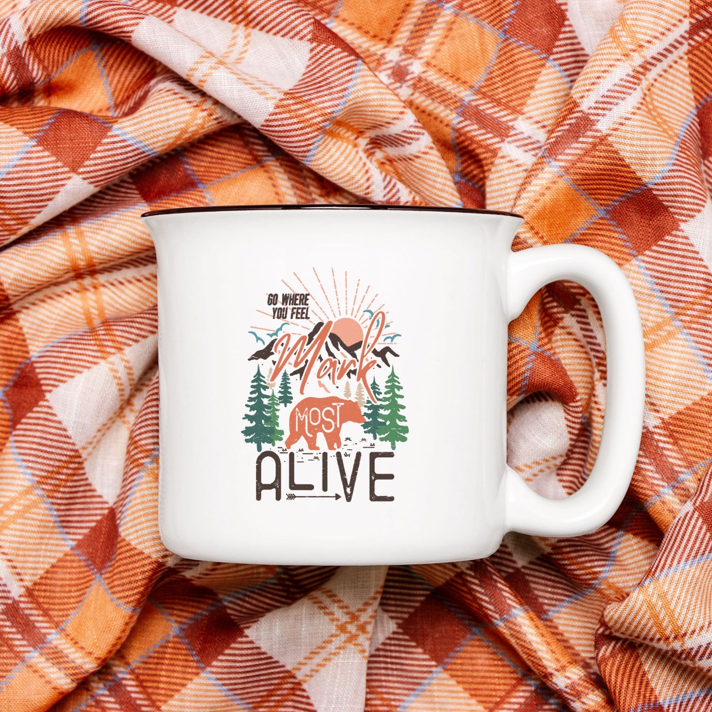 Camping Outdoors Lover Gift Ceramic Camp Mug Bear Rustic Cup for Cabin owner