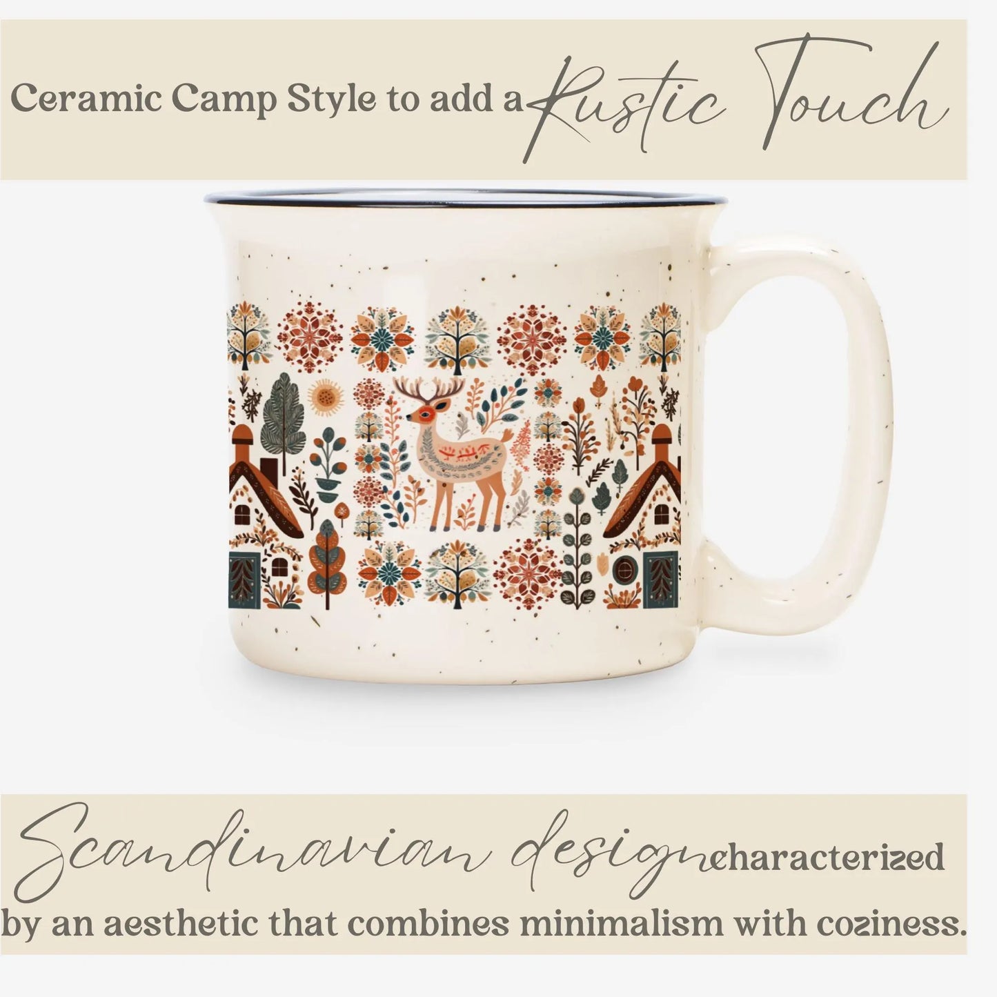 Deer Nordic Mug Folk Art Gift - Scandinavian Decor Mountains Cabin