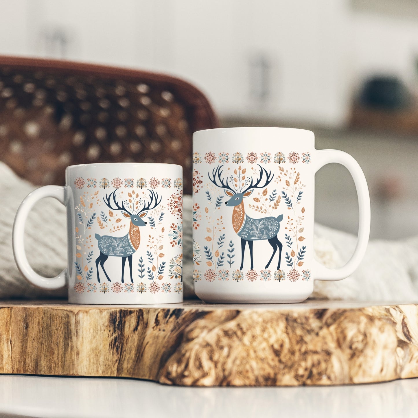 Deer Nordic Folk Art Cozy Mug Gift - Rustic Woods Hunting Gift
