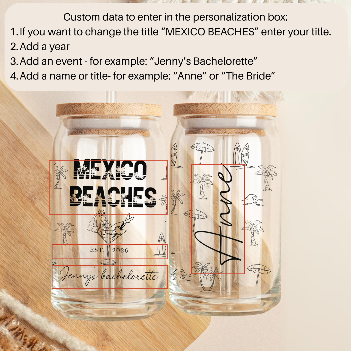 Mexico Bachelorette Iced Glass Cup girls trip