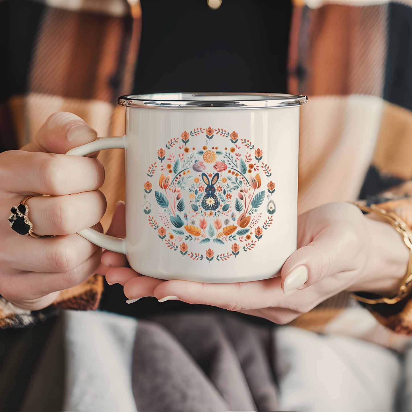 Nordic Rabbit Folk Art Coffee Mug Camping Gift idea