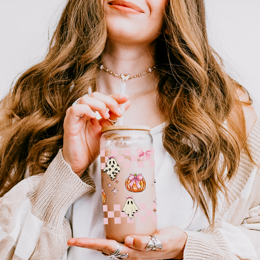 Girly Coquette Aesthetic Tumbler Gift for Fall Season - Pink Bows and pumpkin spice Cup