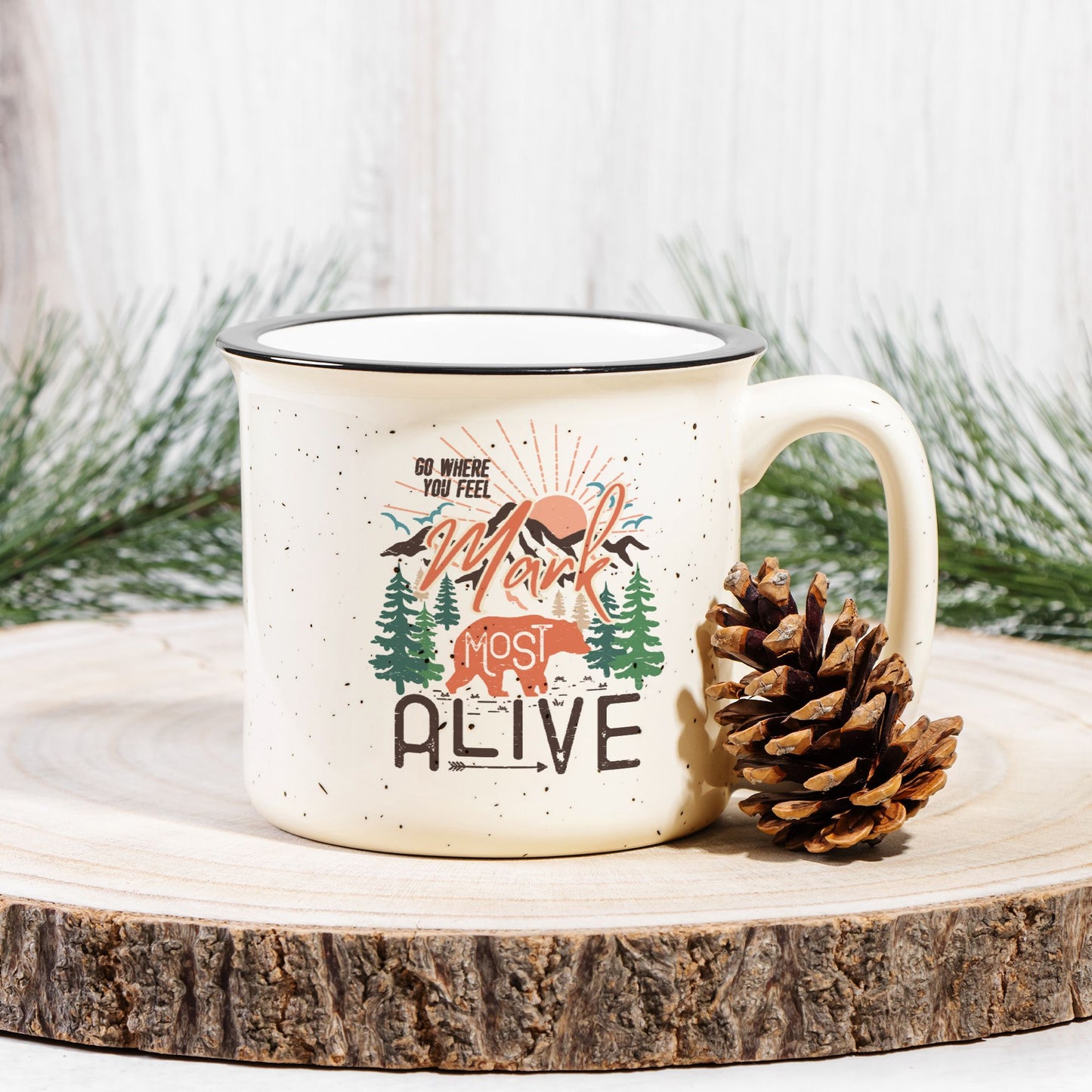 Camping Outdoors Lover Gift Ceramic Camp Mug Bear Rustic Cup for Cabin owner
