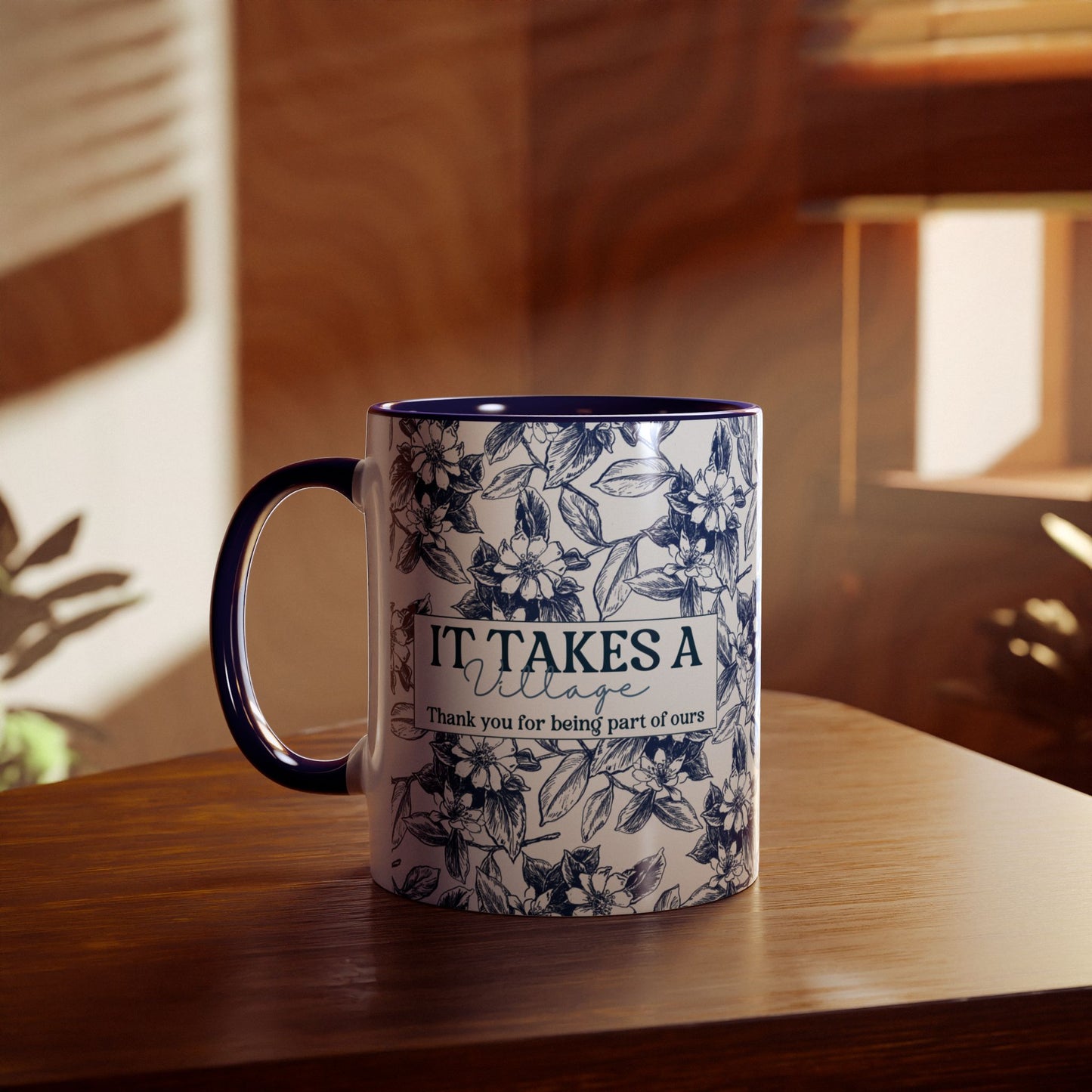 Floral Mug Personalized Thank you gift, Cute Coffee Cup Gift for Her, Housewarming It takes a Village Present, Mother's Day Gift