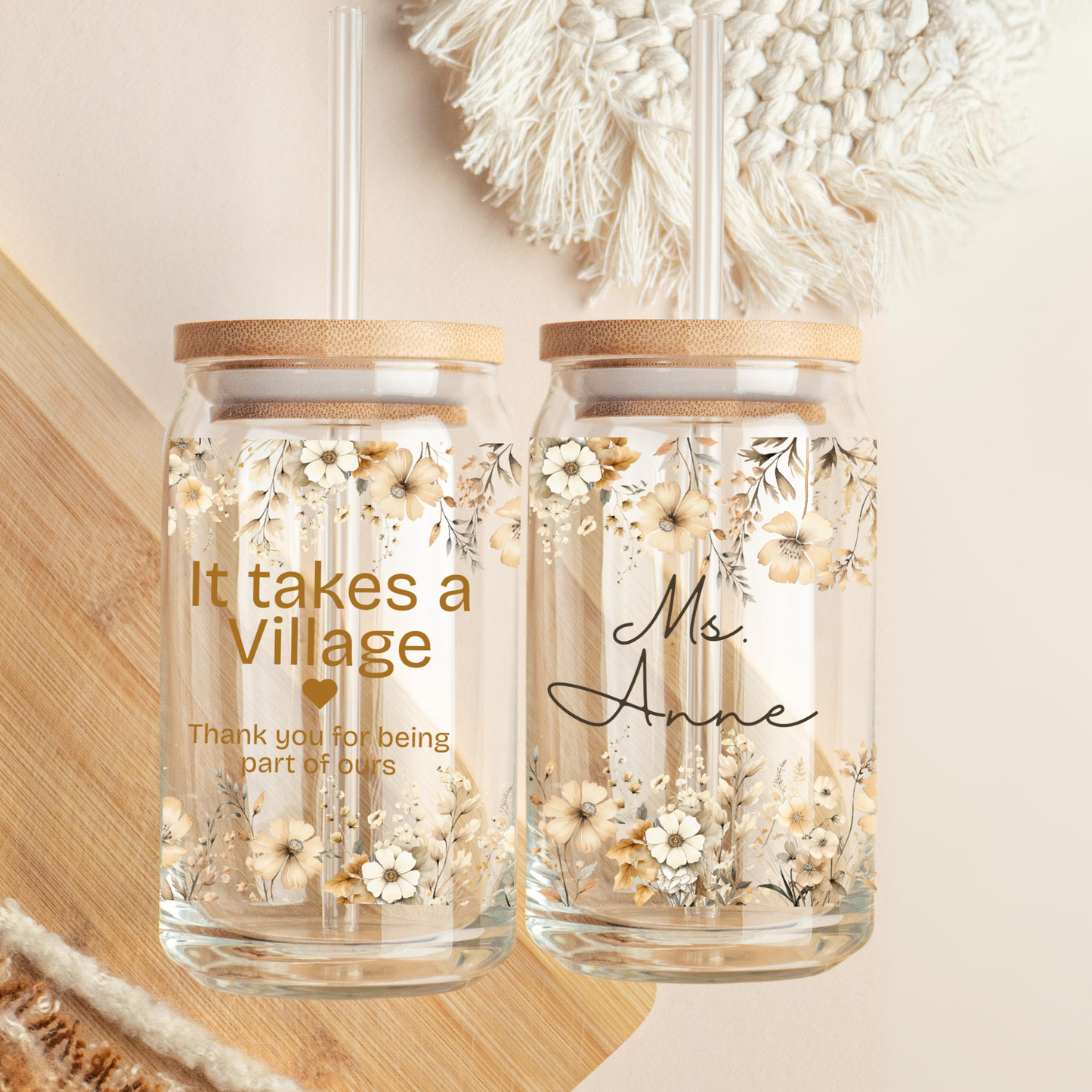 It takes a village Cup Floral Tumbler Daycare and Friends Thank you Gift