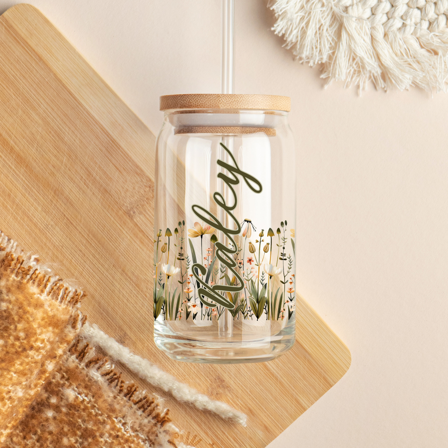 Gift Women Floral Coffee Glass Tumbler- Gardening Mom Gift