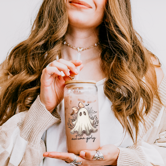 Spooky Ghost Fall Coffee Glass Gift for Girl