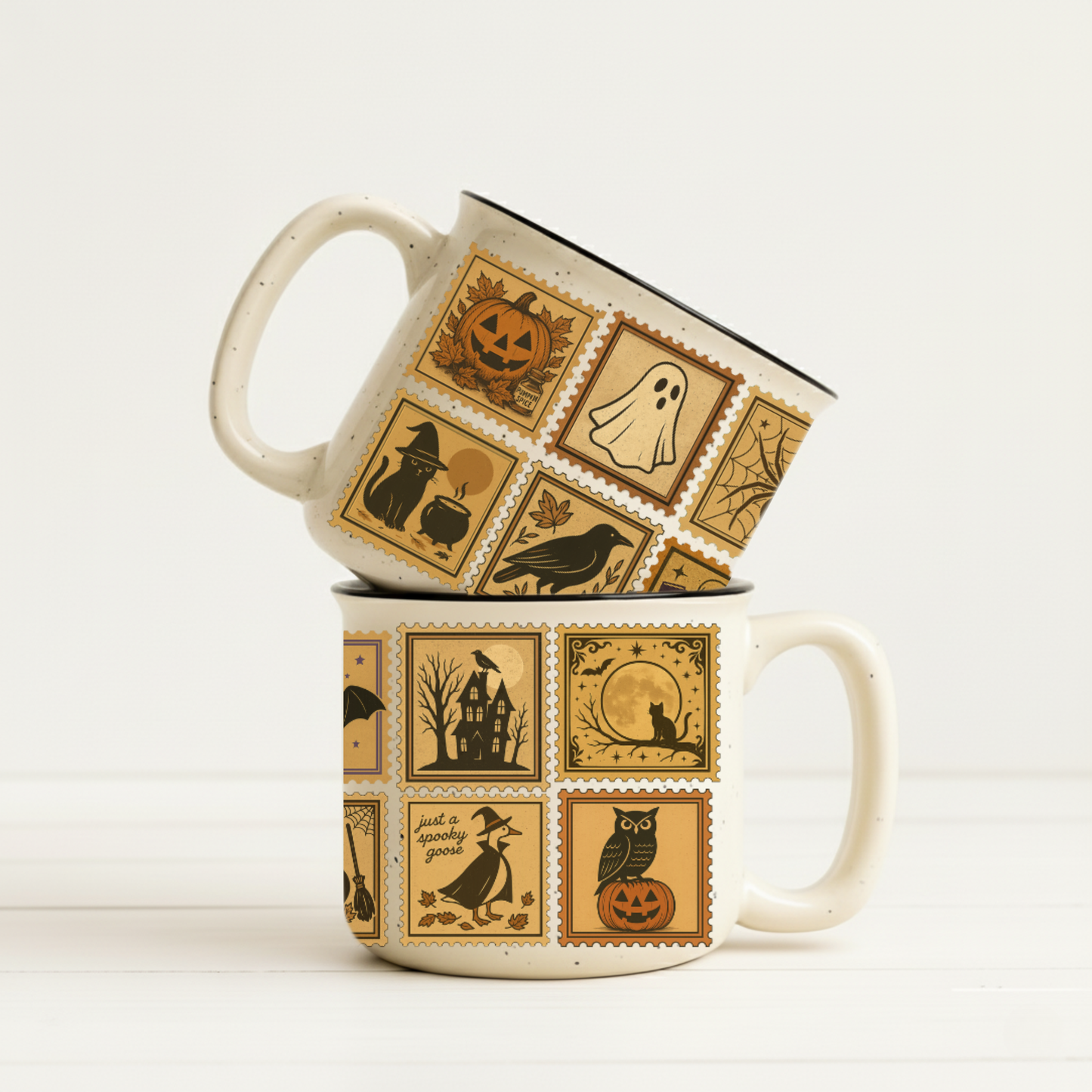 Vintage Halloween Camping Mug Gift Pumpkins, Ghost and Cats