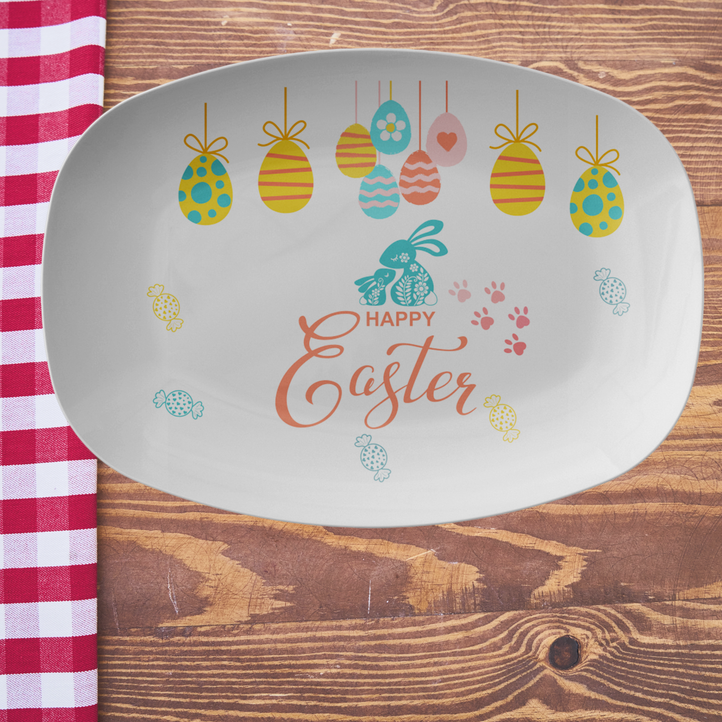 Colorful Easter Table Setting Party Decor - Spring Platter Easter Bunny Centerpieces