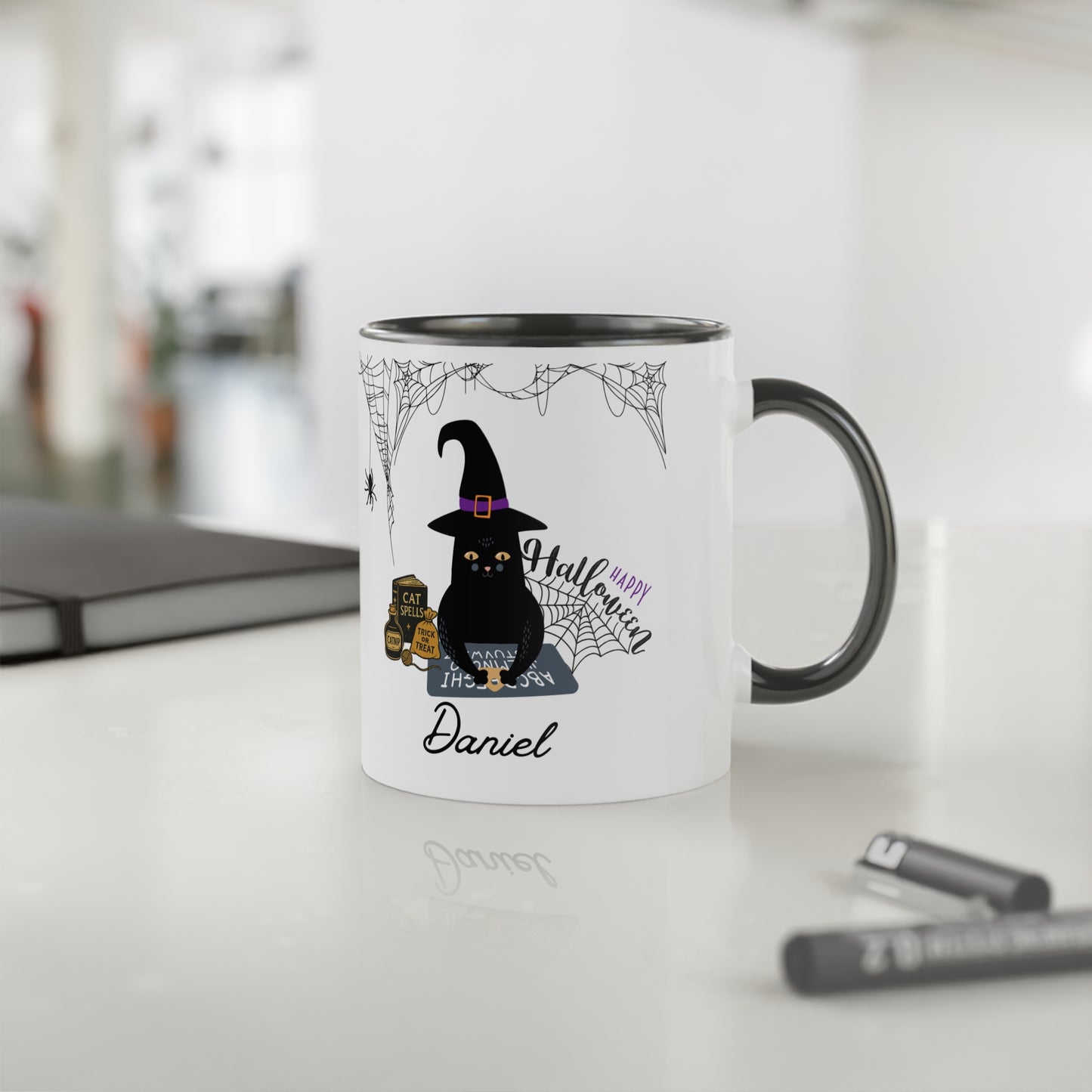 Black Cat Mug for Halloween- Spooky Cat Lover Gift for Bookish