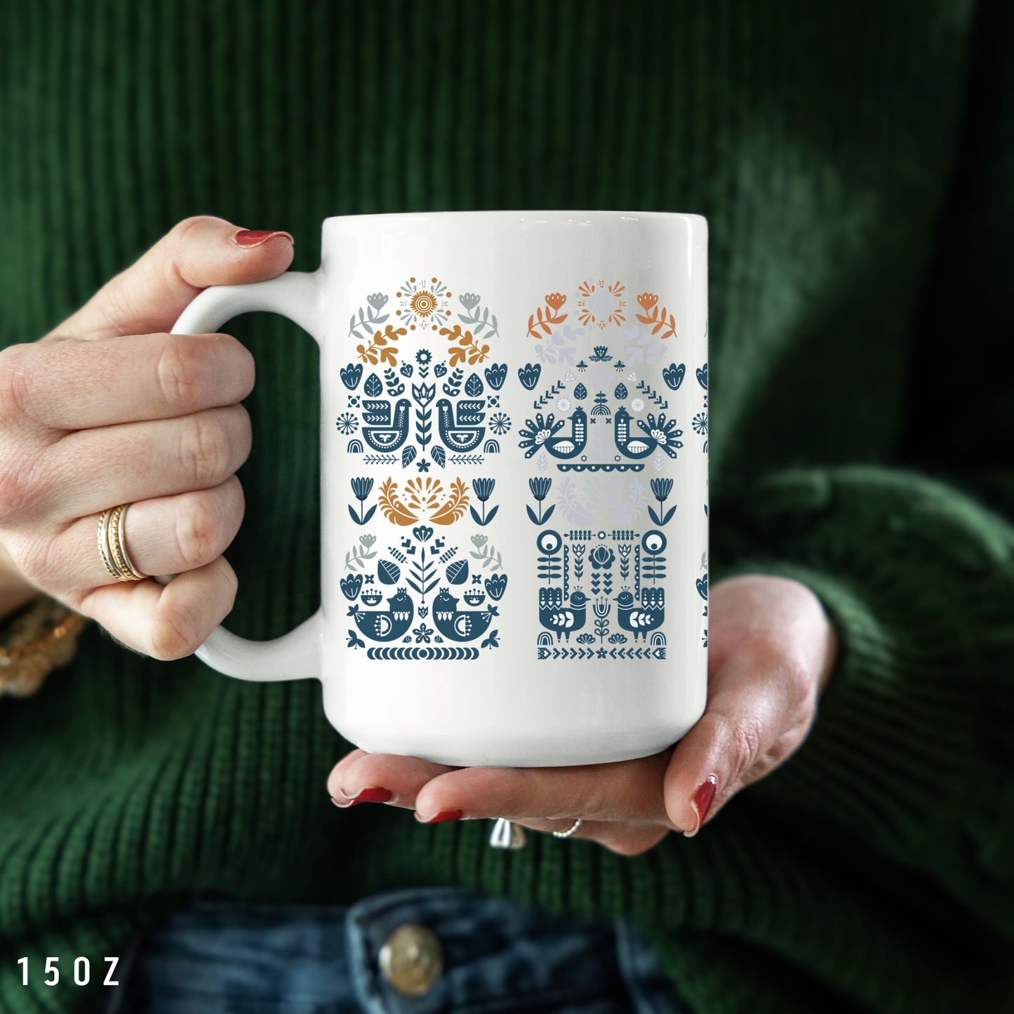 Nordic Folk Art Coffee Mug Scandinavian Design Gift